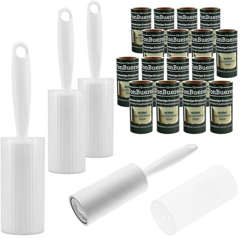 1200 Blatt Fusselrolle Tierhaare VonBueren | 4 Abroller + 4 Hüllen | Fusselrollen für Kleidung | Fusselbürste | Lint Roller | für Hunde und Katzen