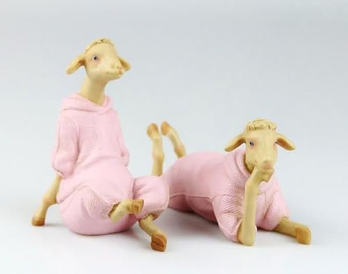 Generisch 2er Set Schafe mit Pullover Osterdeko Schaf Lamm rosa - graun Figur Deko Frühling Ostern