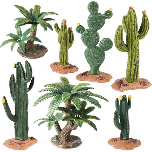 AENIMELY Ensemble de figurines d'animaux réalistes - Baoab miniature, cactus, palmier, cycad - Micro paysage pour diorama, paysage de bac à sable, faux bonsaï