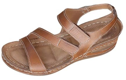 Générique Stivaletti da donna marrone scuro con suola spessa e ganci resistenti da spiaggia con tacco a zeppa e punta aperta, grandi dimensioni stivali Cher Mollet Large, marrone, 37 EU Large