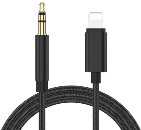 Mugust Cable Auxiliar Coche para iPhone Lightning,Cable Aux Lightning Jack 3.5mm Audio para iPhone 14/13/12/11/XR/XS/X/8/7,Autorradio/Auriculares/Altavoces,1M(Negro)