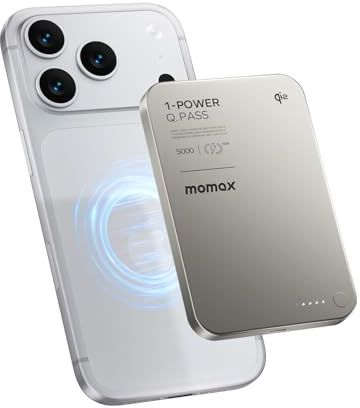 MOMAX Qi2 Certified Magsafe Wireless Power Bank 5000mAh, 15W Fast Charging Portable Charger with Low-Temp Tech & N52 Magnet, Slim 118g for iPhone Magsafe Powerbank/Android, Travel Business Use, Titan