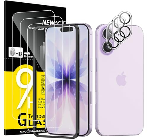 NEW'C für iPhone 17 für Panzerglas + Kameraschutz mit Montagehilfe | 6 Stück, 3x Displayschutz + 3x Kameraschutz, Transparent, 6,3 Zoll, Montagehilfe inklusive, Einfache Montage, 9H Härte