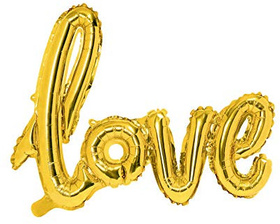 PartyDeco Folienballon Love Liebe Aufschrift in Gold - Dekoration für Valentinstag Verlobung Hochzeit - Ballon für Hel Air Größe ca. 73x59 cm Ballongirlande