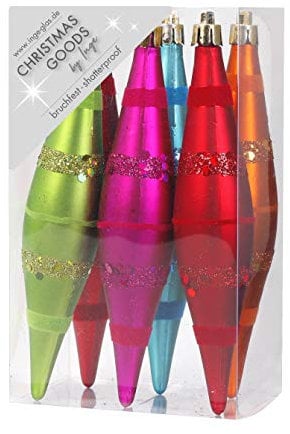 Inge-glas Weihnachtsschmuck Eiszapfen Oliven 6 STK. Kunstoff 15cm Christbaumschmuck Deko Weihnachten Christbaumkugeln Weihnachtsbaum Mille-Fiori (bunt)