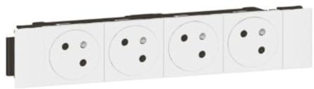 Quadruple prise de courant 4x2P+T Surface Soluclip blanc pour goulotte Mosaic à clippage direct 8 modules - LEGRAND