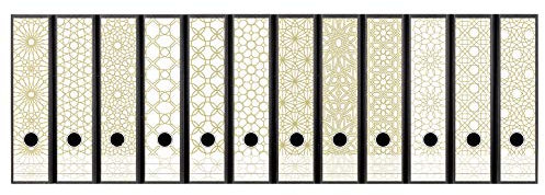 codiarts. Ordnerrücken selbstklebend | Etiketten Set für 12 breite Ordner | gestantzt mit Griffloch | Rückenschild breit | Motive mit orientalische Muster hell