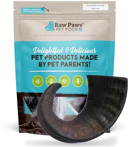 Raw Paws Water Buffalo Horns for Dogs, Large (2-Count) - Packed in USA - Long Lasing & Single Ingredient - Dog Horn Chew for Medium to Large Dogs - Alternative for Dog Bones for Aggressive Chewers
