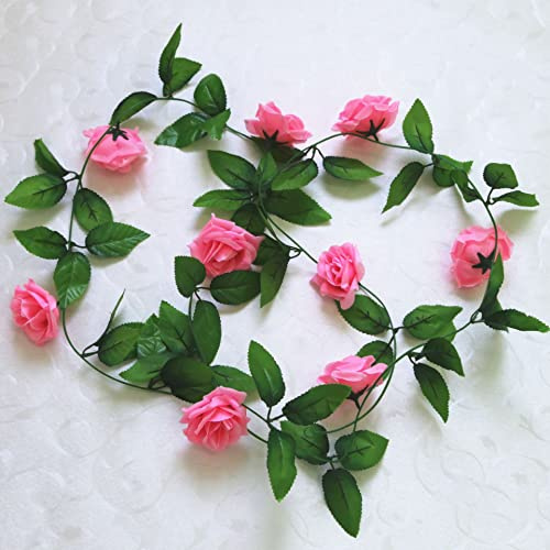 Künstliche Blumen, künstliche Blumengirlande, Kranz, Seidenblumen, 2,4 m, Efeuranken-Arrangements für Hochzeit, Party (Deep Pink)