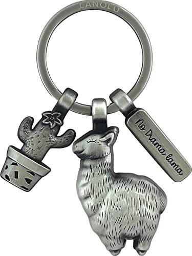 LANOLU Lama Schlüsselanhänger, Alpaka Schlüsselanhänger Tiere Metall mit Gravur No Drama Lama, Glücksanhänger Schlüssel, süßer Kawaii Glücksbringer für BFF mit 3D Figur, Lama Geschenk