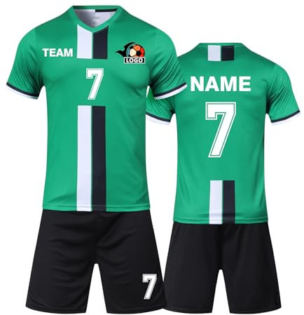 Benutzerdefiniert Fussball Trikot Kinder Set und Erwachsene Set Personifizieren Name Nummer Mannschaft Fussball Trikots Herren und Frauen (Kurz Grün)