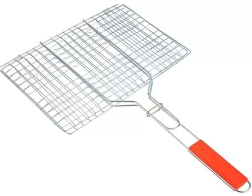 WARESHARK Stainless Steel Grill Basket, BBQ Grill Basket for Fish Vegetables Shrimp Meat Steak Chops with Long Handle29x39cmx60cm