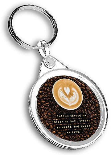 Destination Vinyl ltd 1 x Round Photo Keyring Coffee Lover Quote Beans Cup |Keychain|Keyring|Charm| #63061