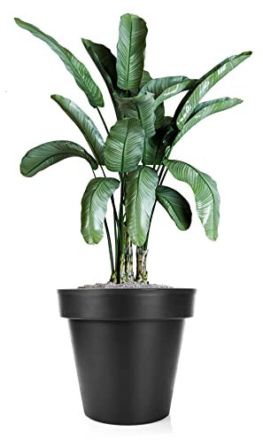 BigDean Blumentopf L ø40 cm Classic anthrazit - wiederverschließbarer Wasserablauf - wetterfest aus bruchsicherem Kunststoff - Pflanzkübel groß Außen & Innen geeignet - Made in Europe