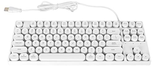Teclado Mecánico para Juegos Estilo Máquina de Escribir de 87 Teclas, Teclado Retro Punk Redondo con Retroiluminación Colorida, Teclados con Cable USB Intercambiables en Caliente, (Blanco)