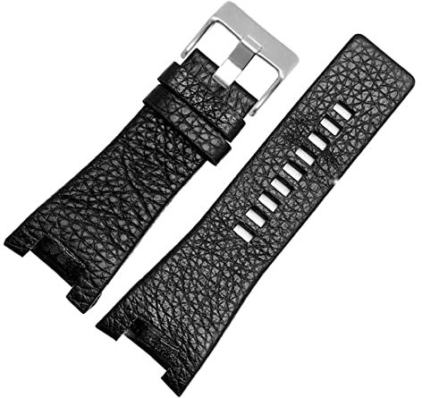 BONOOL 32 mm Lederarmband, passend für Diesel-Uhrenarmband, Armbanduhren, für DZ1216 DZ1273 DZ4246 DZ4247DZ287 Uhrenarmband (Farbe: A-Schwarz-Silberschnalle, Größe: 32 mm)