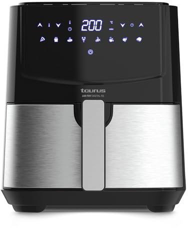 Taurus - Freidora De Aire Sin Aceite 5 Litros | 1.450W | 8 Programas | Temporizador Digital 60 mins | Temperatura Ajustable Hasta 200ºC | Air Fryer pantalla Táctil | Libre BPA