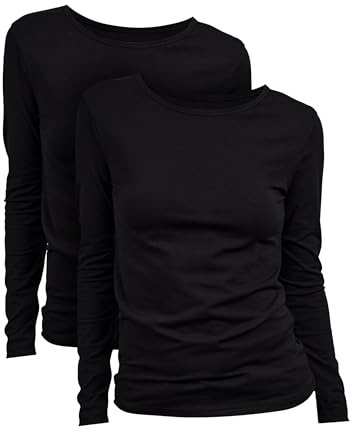 Basic Treasure 2 T-Shirts Femme, Manches Longues, 95% Coton, 2X Noir, L