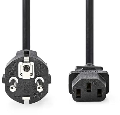 Stromkabel - Schutzkontaktstecker - IEC-320-C13 - Gerade - Gerade - Vernickelt - 10.0 m - Rund - PVC - Schwarz - Label