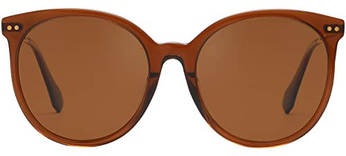 DUCO Retro Sonnenbrille Damen Polarisierte Runde Sonnenbrille Vintage UV400 Schutz Acetat Rahmen DC2340 (Braun Rahmen Braun Linse)