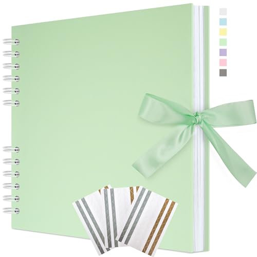 Remowith 29 x 21,5 cm Scrapbook-Album mit Band, Bastelpapier Fotoalbum für Hochzeit und Jubiläum, Familien DIY Fotoalbum mit Eckenaufklebern 40 Seiten Hellgrün