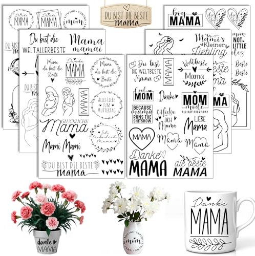 Rub On Sticker Muttertag, 6 Stück A5 Rub On Aufkleber, Folie Transferaufkleber, für Möbel, Glas, Holz, Scrapbooking, DIY Basteln Deko (Muttertag)
