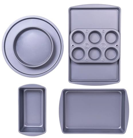 Set di 6 teglie antiaderenti da forno per muffin e pizza, per forno