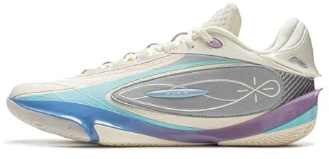 LI-NING Herren Basketballschuhe rutschfest Verschleißfest Professionelle Sportschuhe Wade 808 5 Ultra Serie Beige/Blau/Lila EU 46 1/3