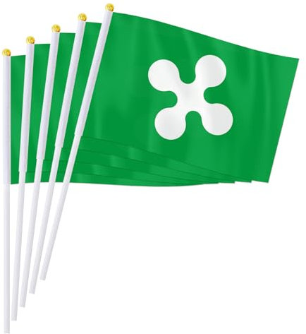 PTEROSAUR Confezione da 50 bandiere italiane della Lombardia, bandiera italiana della regione Lombardia tenuta in mano, piccola bandiera sventolante, 14,9 x 20,2 cm (50)