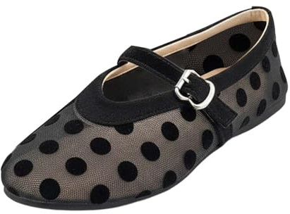 Polka Dot Ballerinas Women's Sporty Elegant Flat Shoes Mesh Breathable Ballerina Summer Non-Slip Sandals Dance Shoes Soft Comfortable Traditional Shoes Wide Feet Barefoot Shoes, O Black, 5 UK