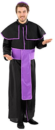 dressforfun Herrenkostüm Priester Benedikt | tolles Gewand mit großem Kragen | schöne Knopfleiste | inkl. Gürtel und Scheitelkäppchen (XXL | Nr. 300481)