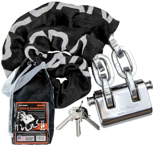 VULCAN Sicherheitskette und Schloss Kit - Premium Gehäuse gehärtet - 5/16 Zoll x 90 cm (+/- 1,5 Zoll) - Kette kann nicht mit Bolzenschneider oder Handwerkzeugen geschnitten werden