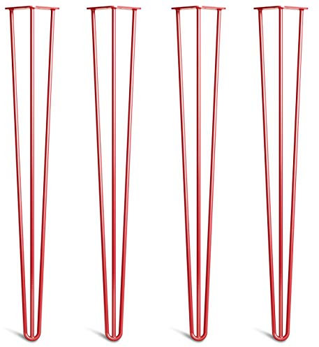 The Hairpin Leg Co. 4X Haarnadel-Tischbeine: Doppel-Schweiß Stahl, Schrauben, Anleitung, Schutzfüße. Klassischer 10mm 3 Stangen Stil. 86cm Rot