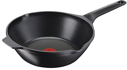 Tefal Aroma - Wok de aluminio fundido, 28 cm, recubrimiento titanio antiadherente y thermosport, aptas para todo tipo de cocinas, base gruesa adecuada para inducción, picos vertedores y asas de apoyo