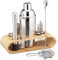 Relaxdays Set da Cocktail, 11 Accessori per Barman, Kit con Supporto, Shaker, Misurino, Pinza Ghiaccio, Argento Naturale