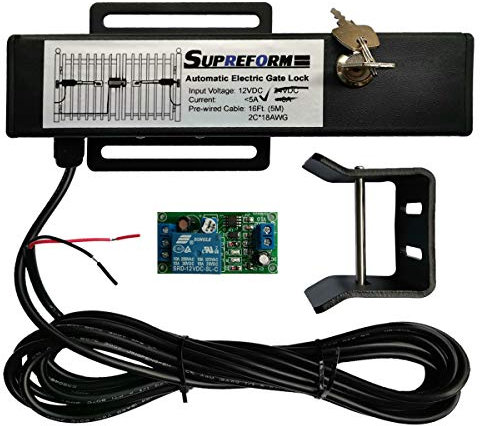 Supreform Universal 12VDC(NOT 24VDC) Outdoor Automatic Electric Gate Lock for Swing Gate Opener Operator Automatic Gate Openers, Fail Secure Gate Lock, UL Listed Cable
