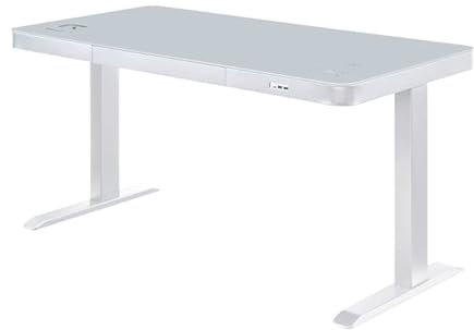 REKT RGo Touch Desk 140 Blanc Bureau Électrique réglable en Hauteur 140x70x74-120 cm Bureau Assis-Debout - Chargement Induction - 2 Ports USB 1 Port USB-C - Plateau en Verre trempé