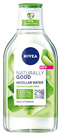NIVEA Naturally Good Micellar Water (400ml), Natural Micellar Cleansing Water with Aloe Vera Fragrance, Purifying Makeup Remover, Soothing Face Wash, 99% Natural (Packing may vary).