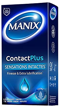 Manix Contact Plus: Packung mit 12 Kondomen für Herren, ultradünn und extra geschmiert, für unbeschädigte Gefühle, Durchmesser 53 mm