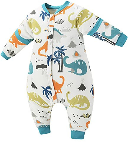 Chilsuessy Baby Ganzjahres Schlafsack mit Füßen, abnehmbar Langarm, Kinder Winter Schlafsack mit Beinen, kleinkind Schlafsäcke, Dinosaurier Park/3.5 Tog, 110cm/Baby Höhe 120-130cm