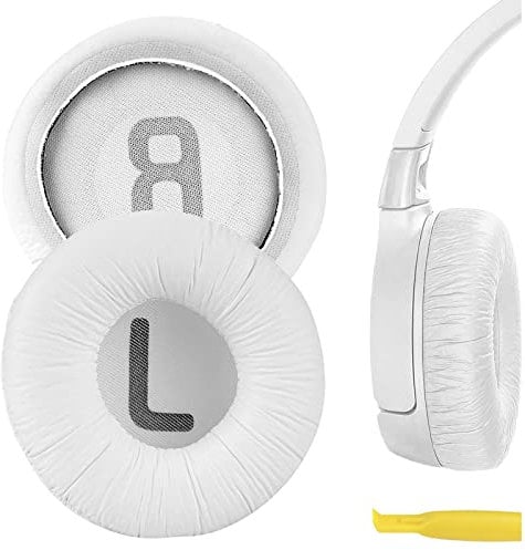 Geekria QuickFit - Cuscinetti auricolari di ricambio in similpelle per cuffie JBL JR300, JR300BT, T450BT, T500BT, Tune 500, Tune 500BT, Tune 510BT, Tune 520, colore bianco