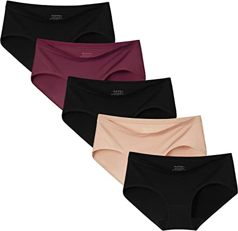 INNERSY Unterwäsche Frauen Mikro Modal Unterhosen Damen Panty Microfaser Schlüpfer Slip 5er Pack(M, 3 Schwarz/1 Weinrot/1 Beige)