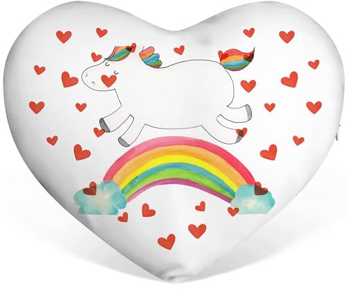 Mr. & Mrs. Panda Herzkissen Einhorn Regenbogen - Geschenk, Einhorn Deko, Einhornpower, Einhörner, Erwachsenwerden, Unicorn, Dekokissen, Glitzer,