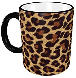 RFSHOP Taza de café de cerámica con estampado de leopardo, taza de té divertida para uso en casa, oficina, cafetería, 11 onzas