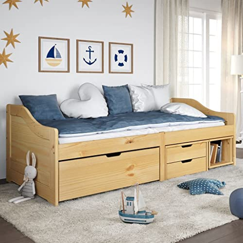 Hommdiy Tagesbett mit 3 Schubladen iRun Jugendbett Kinderbett 90x200 cm Massivholz Kiefer