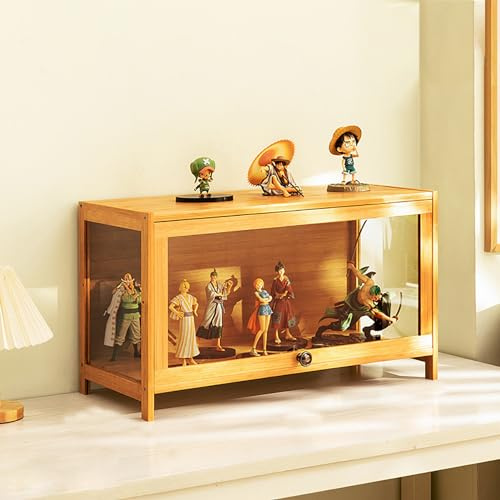 JSWHYBD Curio-vitrine Mit Acrylglastür, 1-5-stufige Vitrine, Vitrinen Aus Natürlichem Bambus Für Sammlerstücke, Aufbewahrungsschrank Mit Hoher Kapazität Und Aufklappbarer Tür, Starke Tragfähigkeit