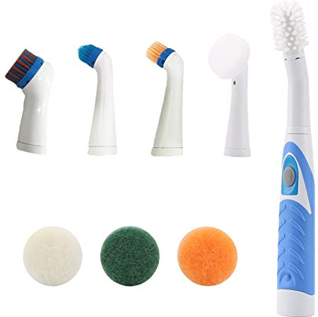 Brosse de nettoyage électrique sans fil avec 4 têtes de brosse, 3 tampons en éponge pour cuisine, salle de bain, lavabo, chaussures