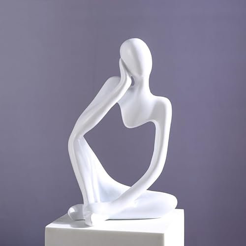 Zimoer Statua Astratta in Resina, Decorazione Moderna per il Soggiorno, Statuette Decorative Pensatore,Ornamenti per Soggiorno, Libreria, Tavolo da Pranzo, Ufficio-Chic e Creativa (Bianco)