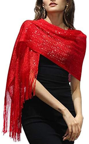 DiaryLook stola für abendkleid glitzer schal silber damen festlich 23er jahre silber kleid,Red
