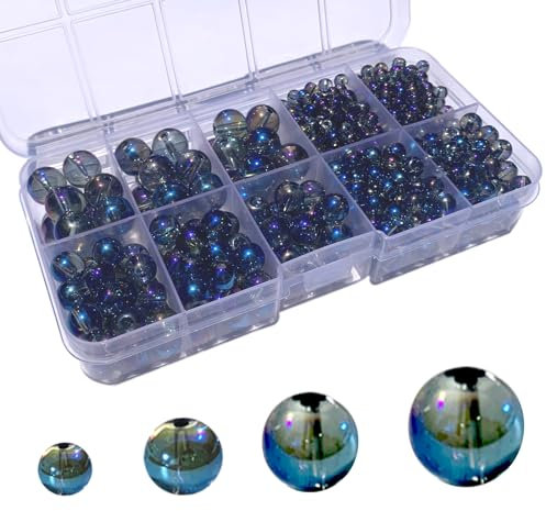 Gocelyn 520 PCS Round Crystal Glass Beads for DIY Craft Projects (Starry Blue), Glass Spacer Loose Beads for Crafts Charms Pendants 4/6/8/10mm